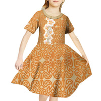 Personalised Tufi Tapa and Tattoo Festival Kid Short Sleeve Dress Oro Tapa Cloth With Plumeria - Polynesian Pride