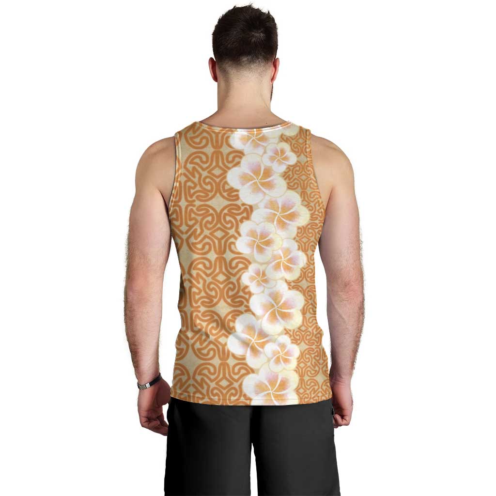 Personalised Tufi Tapa and Tattoo Festival Men Tank Top Oro Tapa Cloth With Plumeria - Polynesian Pride