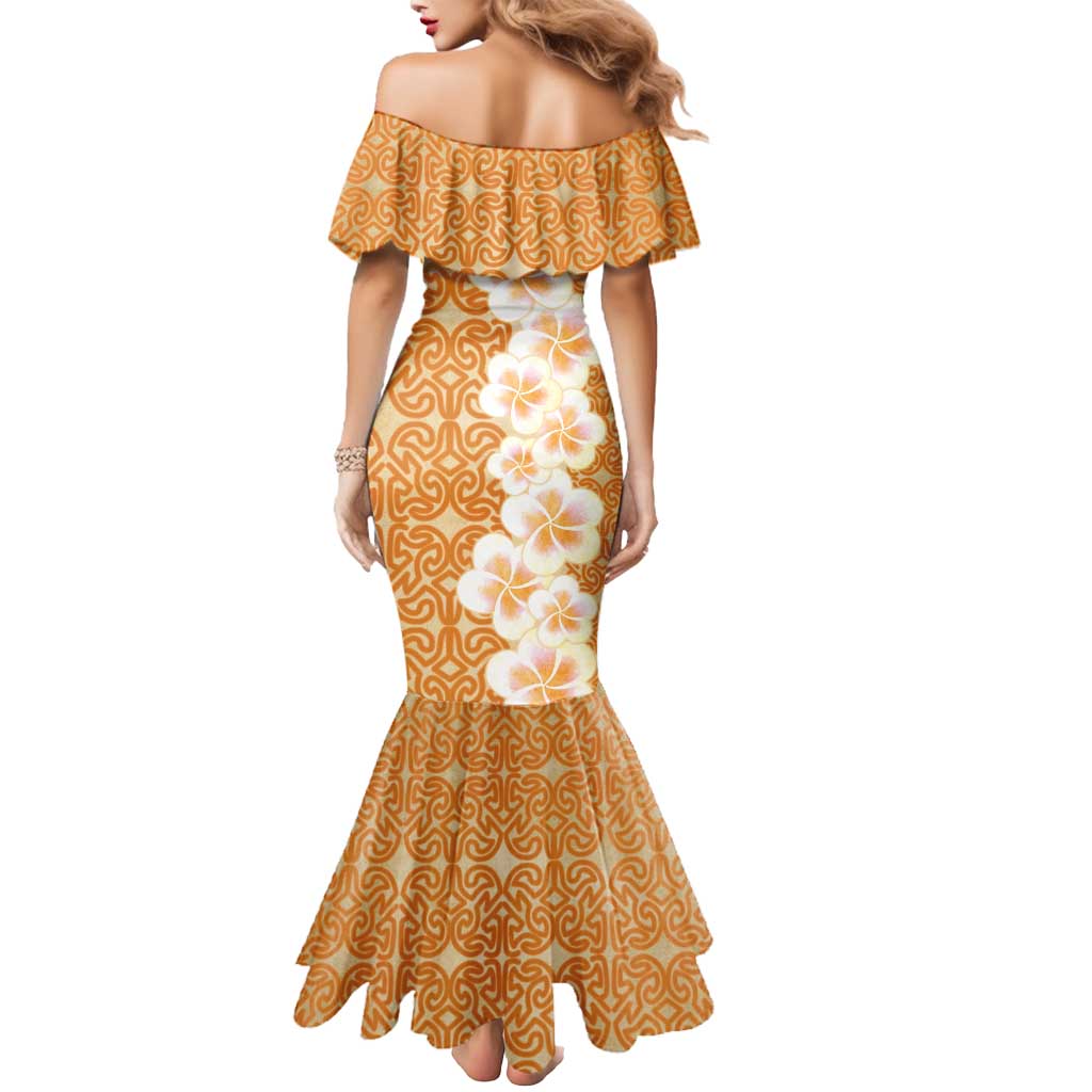 Personalised Tufi Tapa and Tattoo Festival Mermaid Dress Oro Tapa Cloth With Plumeria - Polynesian Pride