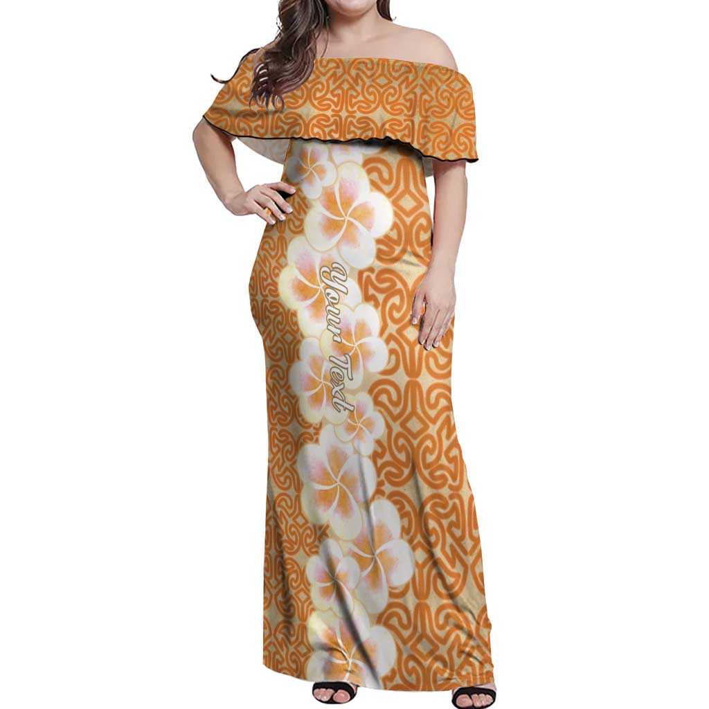 Personalised Tufi Tapa and Tattoo Festival Off Shoulder Maxi Dress Oro Tapa Cloth With Plumeria - Polynesian Pride