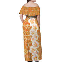 Personalised Tufi Tapa and Tattoo Festival Off Shoulder Maxi Dress Oro Tapa Cloth With Plumeria - Polynesian Pride