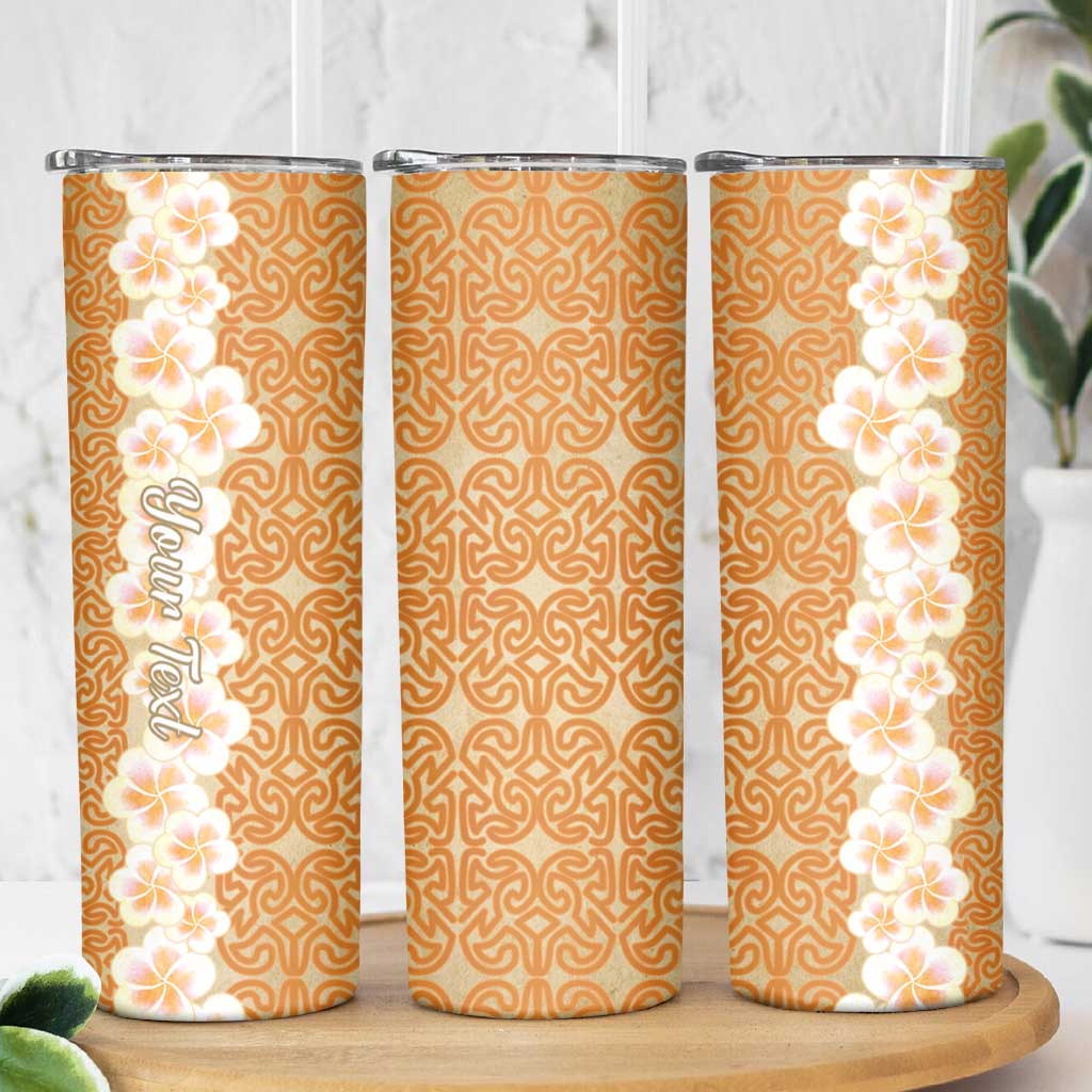 Personalised Tufi Tapa and Tattoo Festival Skinny Tumbler Oro Tapa Cloth With Plumeria - Polynesian Pride