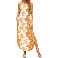 Personalised Tufi Tapa and Tattoo Festival Summer Maxi Dress Oro Tapa Cloth With Plumeria - Polynesian Pride