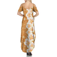 Personalised Tufi Tapa and Tattoo Festival Summer Maxi Dress Oro Tapa Cloth With Plumeria - Polynesian Pride