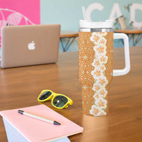 Personalised Tufi Tapa and Tattoo Festival Tumbler With Handle Oro Tapa Cloth With Plumeria - Polynesian Pride