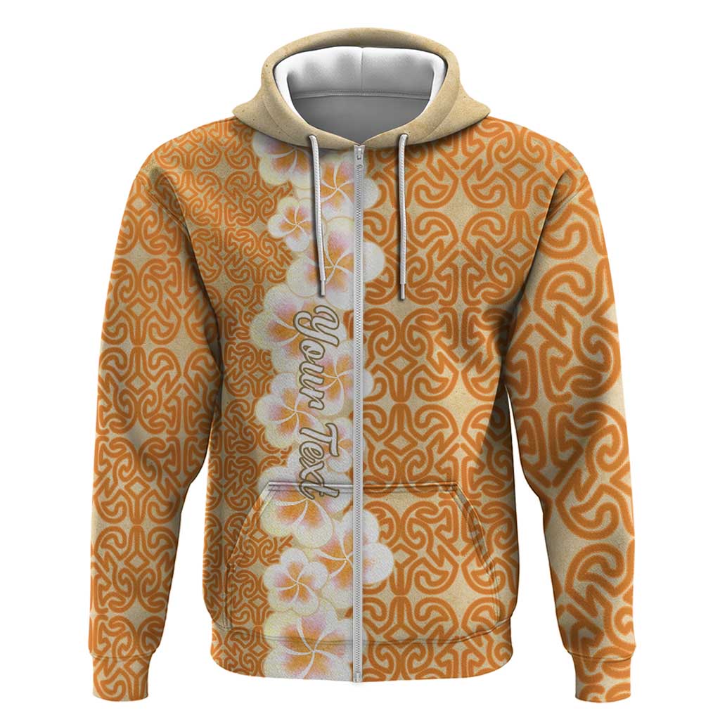 Personalised Tufi Tapa and Tattoo Festival Zip Hoodie Oro Tapa Cloth With Plumeria LT14 Zip Hoodie Brown - Polynesian Pride