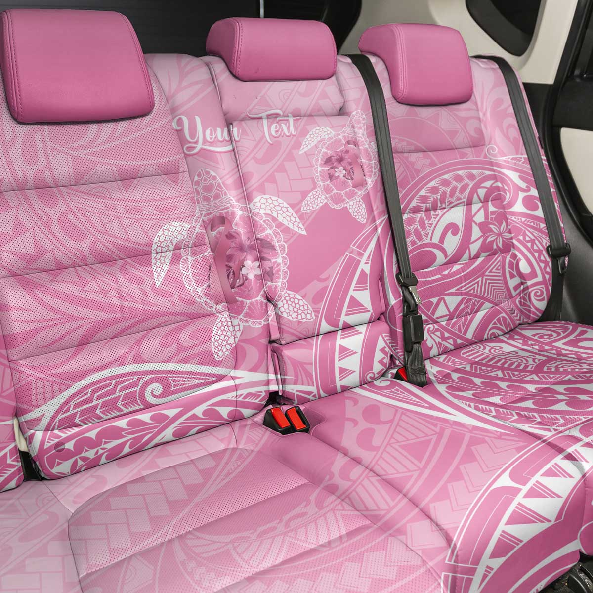 Personalised Polynesia Breast Cancer Awareness Back Car Seat Cover No One Fights Alone Turtle Ribbon - Pink Version