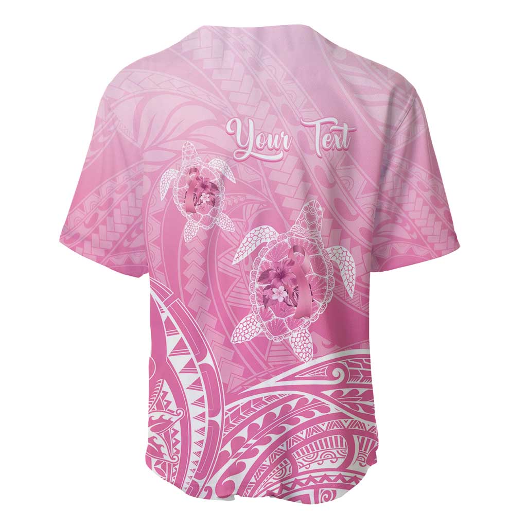 Personalised Polynesia Breast Cancer Awareness Baseball Jersey No One Fights Alone Turtle Ribbon - Pink Version