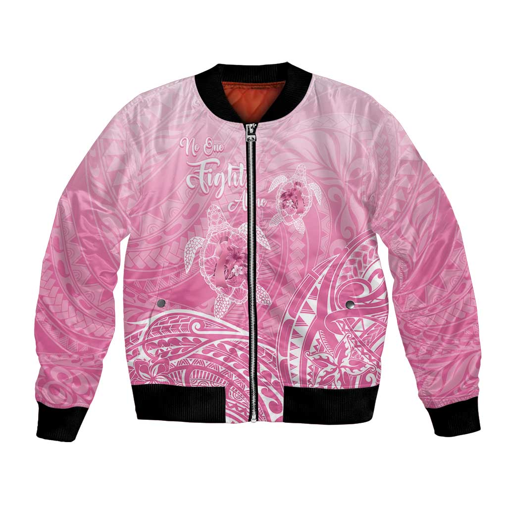 Personalised Polynesia Breast Cancer Awareness Bomber Jacket No One Fights Alone Turtle Ribbon - Pink Version