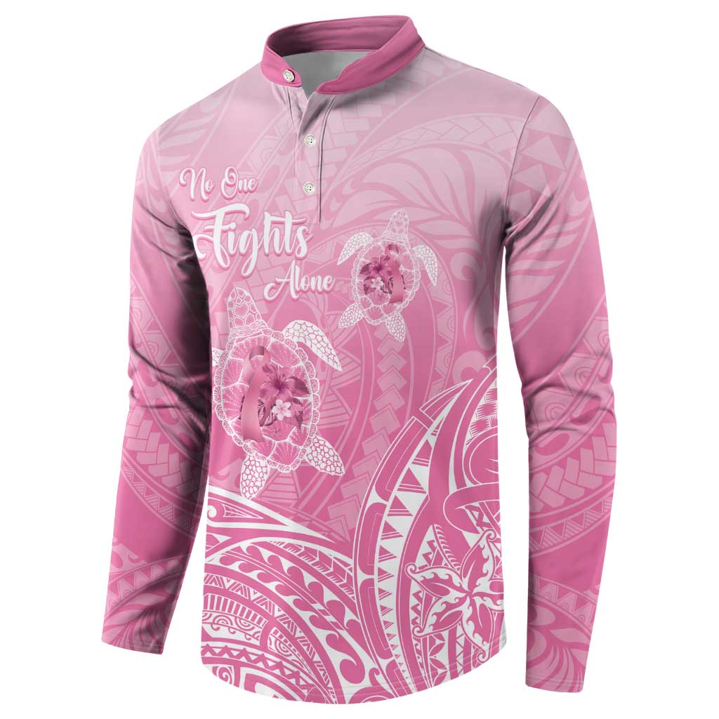 Personalised Polynesia Breast Cancer Awareness Button Sweatshirt No One Fights Alone Turtle Ribbon - Pink Version