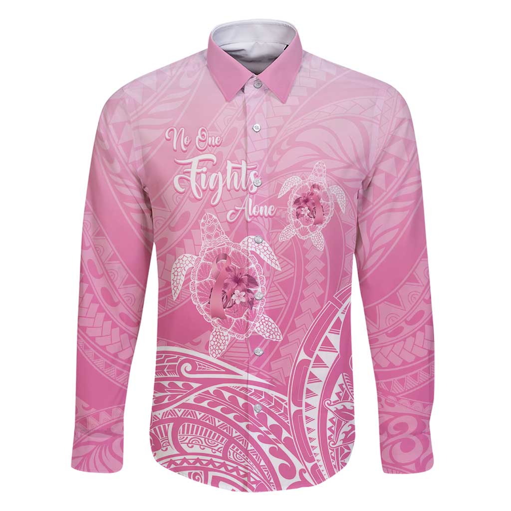 Personalised Polynesia Breast Cancer Awareness Family Matching Mermaid Dress and Hawaiian Shirt No One Fights Alone Turtle Ribbon - Pink Version