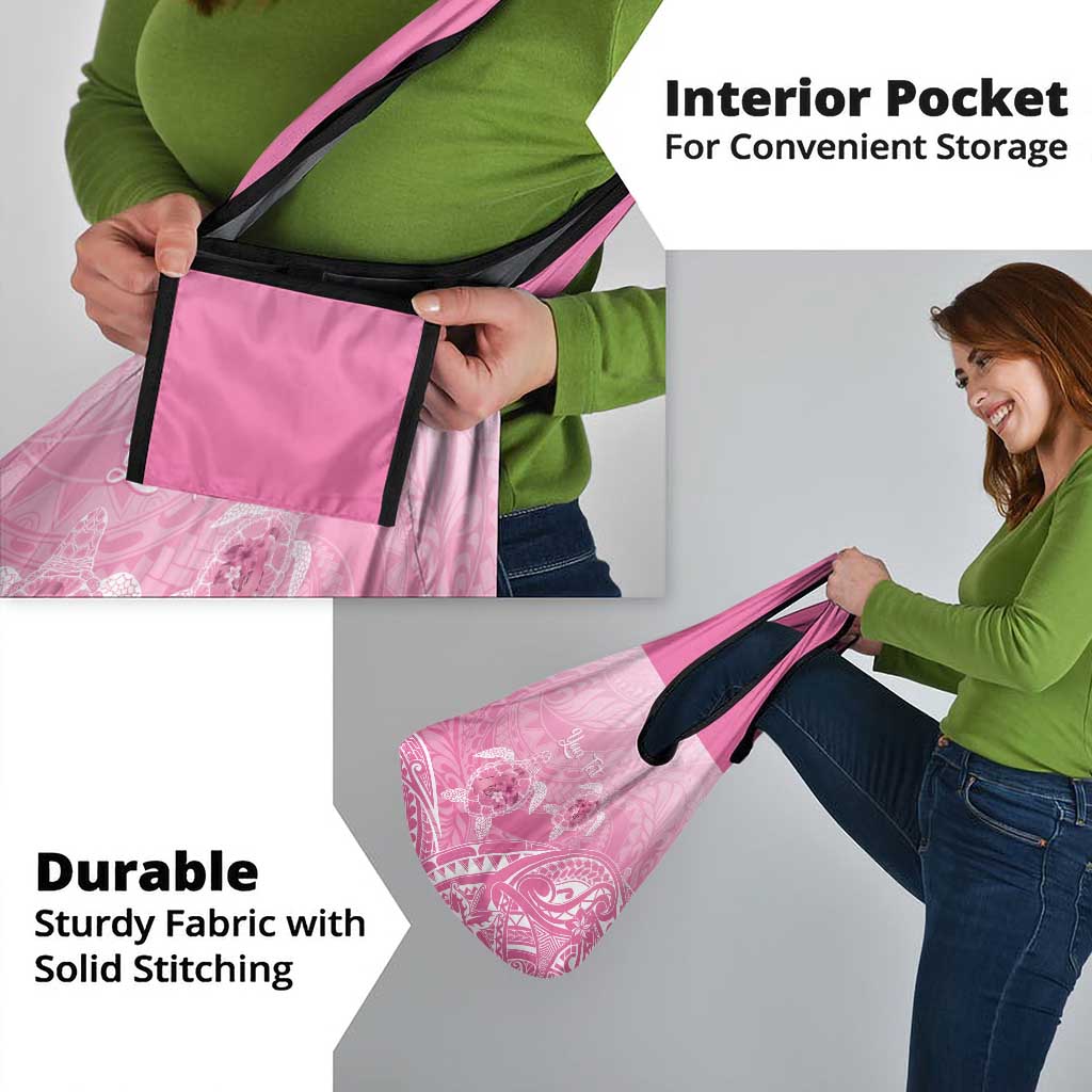 Personalised Polynesia Breast Cancer Awareness Grocery Bag No One Fights Alone Turtle Ribbon - Pink Version