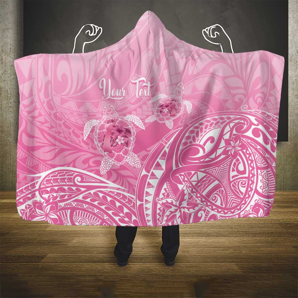 Personalised Polynesia Breast Cancer Awareness Hooded Blanket No One Fights Alone Turtle Ribbon - Pink Version