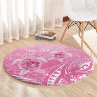 Personalised Polynesia Breast Cancer Awareness Round Carpet No One Fights Alone Turtle Ribbon - Pink Version
