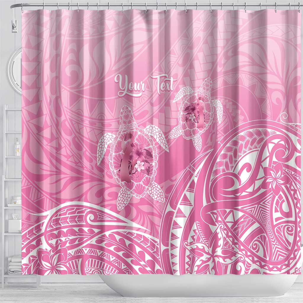 Personalised Polynesia Breast Cancer Awareness Shower Curtain No One Fights Alone Turtle Ribbon - Pink Version
