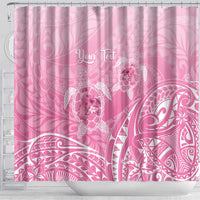 Personalised Polynesia Breast Cancer Awareness Shower Curtain No One Fights Alone Turtle Ribbon - Pink Version