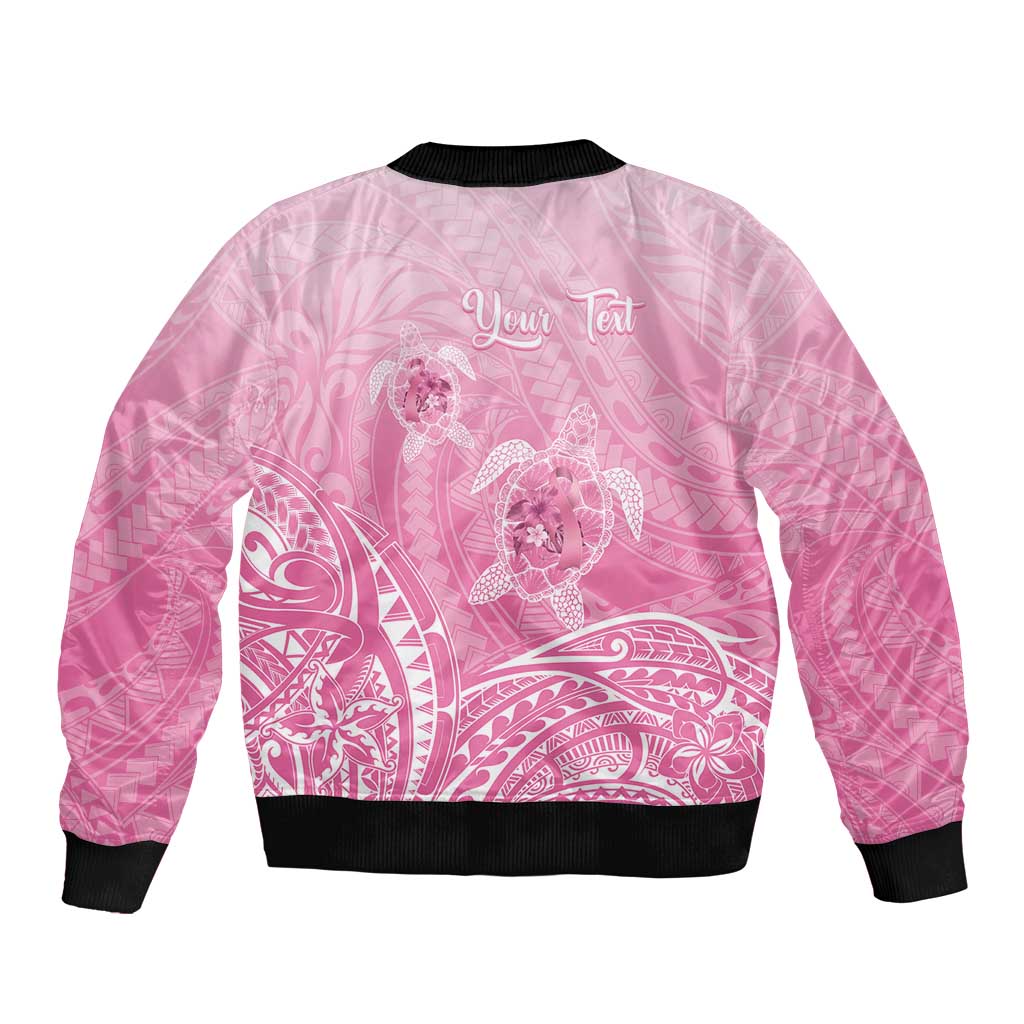 Personalised Polynesia Breast Cancer Awareness Sleeve Zip Bomber Jacket No One Fights Alone Turtle Ribbon - Pink Version