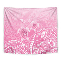 Personalised Polynesia Breast Cancer Awareness Tapestry No One Fights Alone Turtle Ribbon - Pink Version