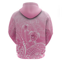 Personalised Polynesia Breast Cancer Awareness Zip Hoodie No One Fights Alone Turtle Ribbon - Pink Version