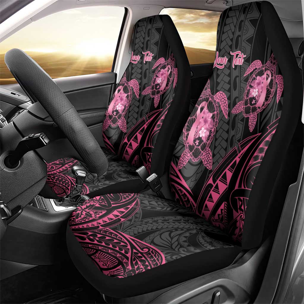 Personalised Polynesia Breast Cancer Awareness Car Seat Cover No One Fights Alone Turtle Ribbon - Black Version