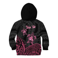 Personalised Polynesia Breast Cancer Awareness Kid Hoodie No One Fights Alone Turtle Ribbon - Black Version