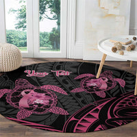 Personalised Polynesia Breast Cancer Awareness Round Carpet No One Fights Alone Turtle Ribbon - Black Version