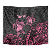 Personalised Polynesia Breast Cancer Awareness Tapestry No One Fights Alone Turtle Ribbon - Black Version