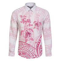 Personalised Polynesia Breast Cancer Awareness Family Matching Mermaid Dress and Hawaiian Shirt No One Fights Alone Turtle Ribbon - White Version LT14 Dad's Shirt - Long Sleeve White - Polynesian Pride