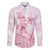 Personalised Polynesia Breast Cancer Awareness Family Matching Off Shoulder Short Dress and Hawaiian Shirt No One Fights Alone Turtle Ribbon - White Version