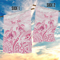 Personalised Polynesia Breast Cancer Awareness Garden Flag No One Fights Alone Turtle Ribbon - White Version