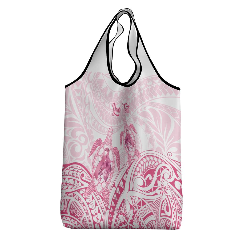 Personalised Polynesia Breast Cancer Awareness Grocery Bag No One Fights Alone Turtle Ribbon - White Version