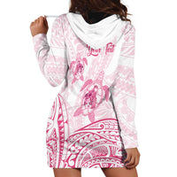 Personalised Polynesia Breast Cancer Awareness Hoodie Dress No One Fights Alone Turtle Ribbon - White Version