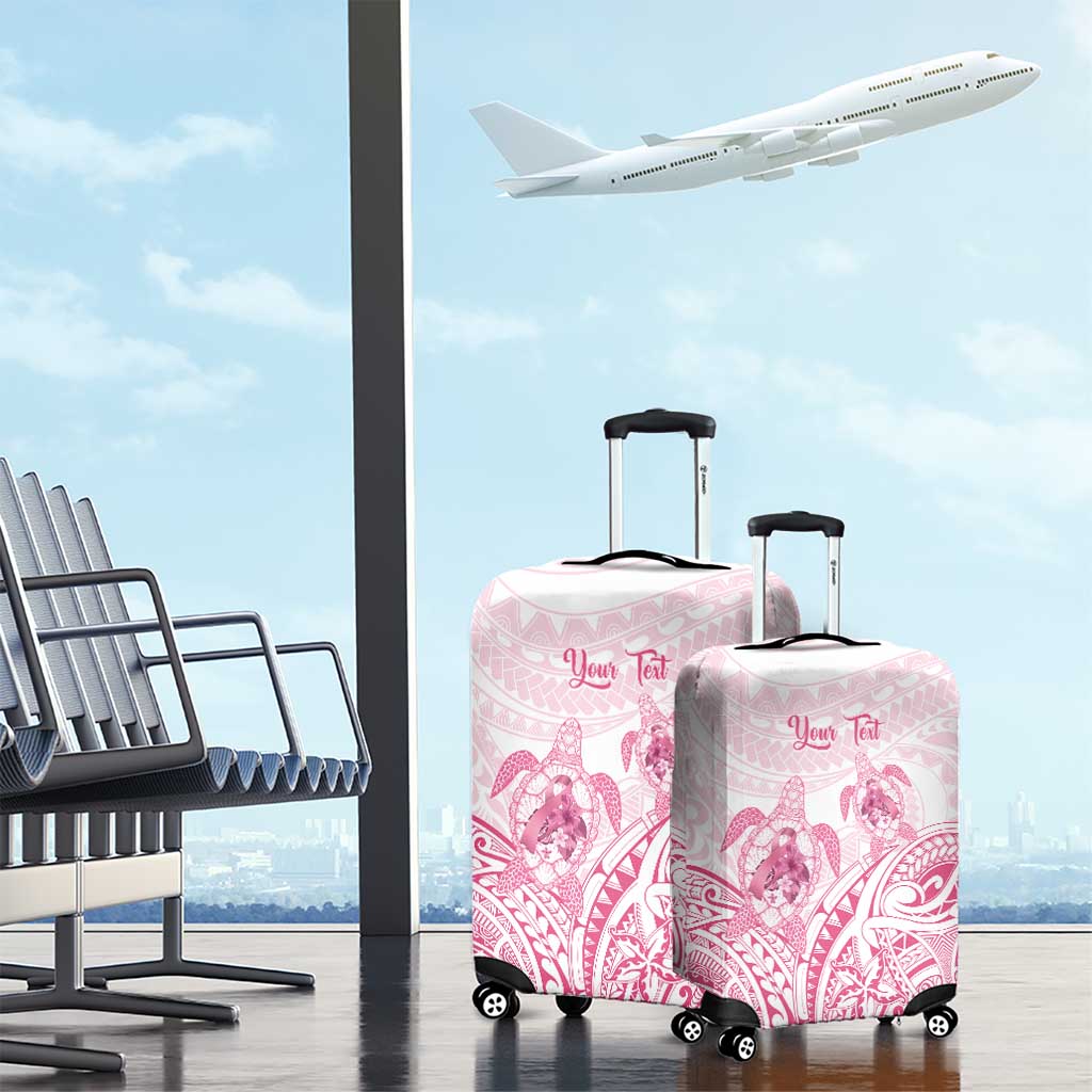 Personalised Polynesia Breast Cancer Awareness Luggage Cover No One Fights Alone Turtle Ribbon - White Version