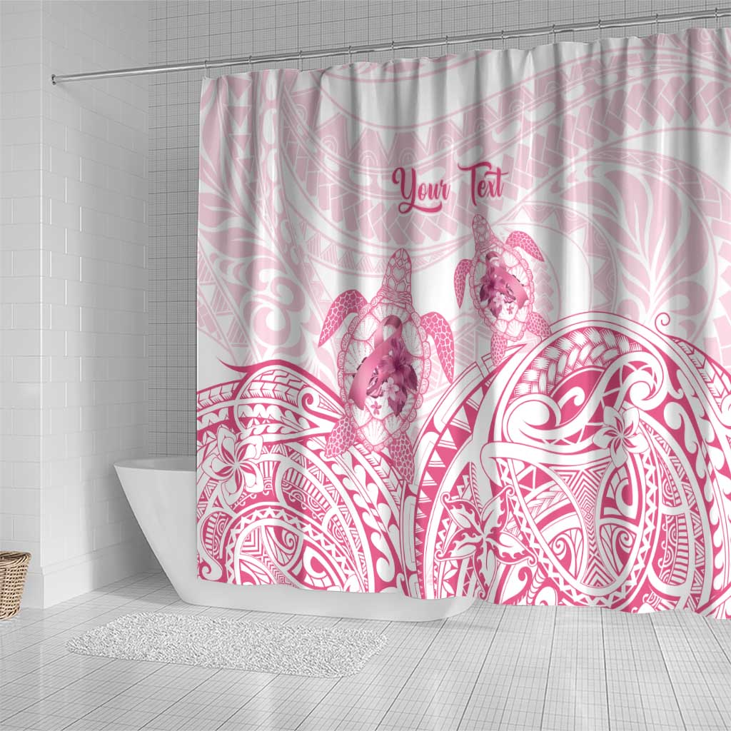 Personalised Polynesia Breast Cancer Awareness Shower Curtain No One Fights Alone Turtle Ribbon - White Version