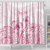 Personalised Polynesia Breast Cancer Awareness Shower Curtain No One Fights Alone Turtle Ribbon - White Version
