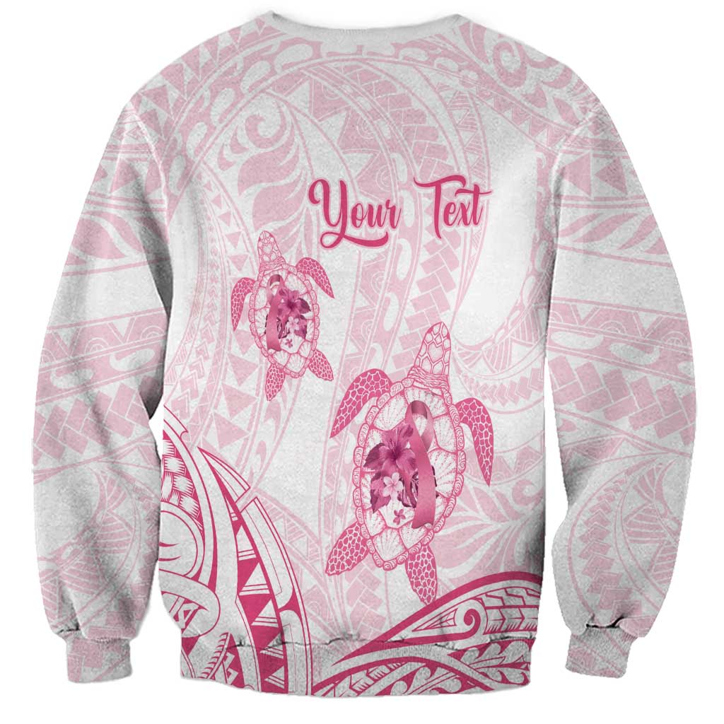 Personalised Polynesia Breast Cancer Awareness Sweatshirt No One Fights Alone Turtle Ribbon - White Version
