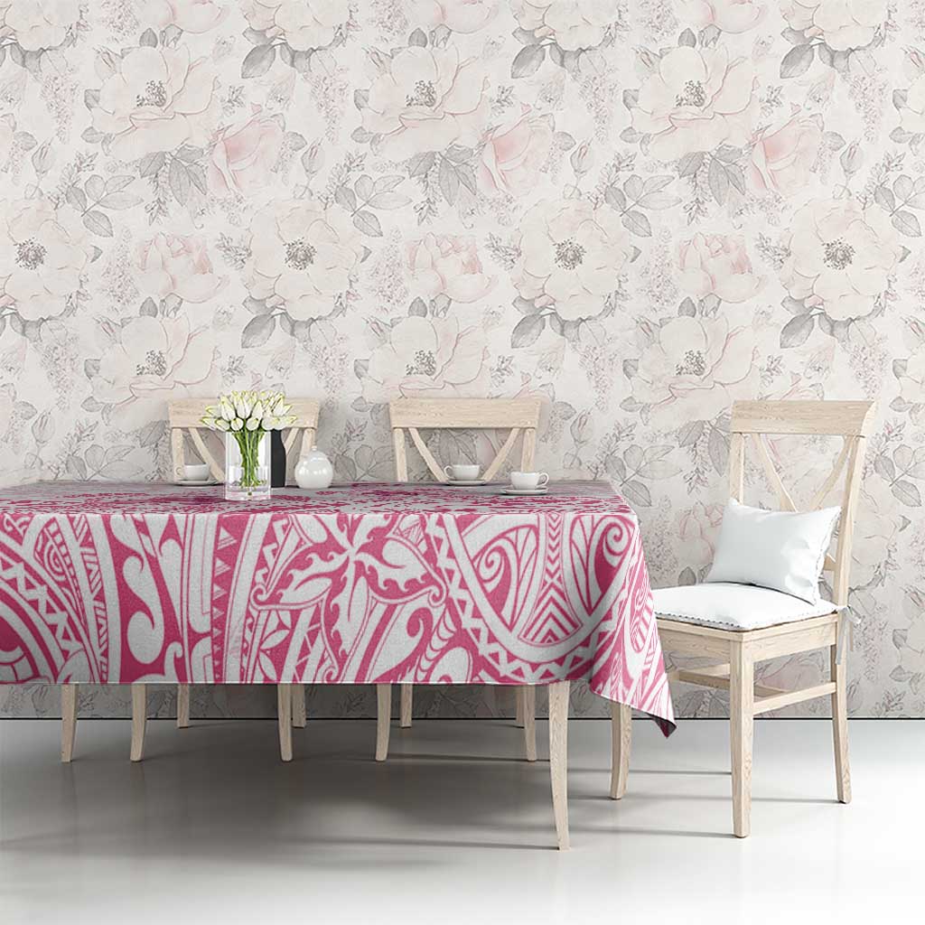 Personalised Polynesia Breast Cancer Awareness Tablecloth No One Fights Alone Turtle Ribbon - White Version