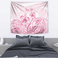 Personalised Polynesia Breast Cancer Awareness Tapestry No One Fights Alone Turtle Ribbon - White Version