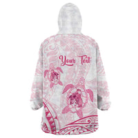Personalised Polynesia Breast Cancer Awareness Wearable Blanket Hoodie No One Fights Alone Turtle Ribbon - White Version