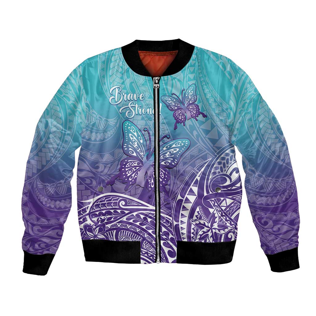 Polynesia Suicide Prevention Month Bomber Jacket Butterfly Purple And Teal Ribbon Tomorrow Needs You LT14 Unisex Teal - Polynesian Pride
