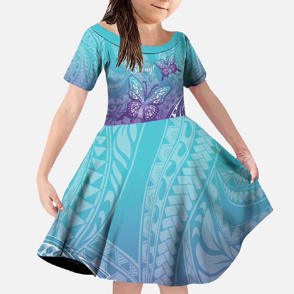 Polynesia Suicide Prevention Month Family Matching Mermaid Dress and Hawaiian Shirt Butterfly Purple And Teal Ribbon Tomorrow Needs You LT14 Daughter's Dress Teal - Polynesian Pride