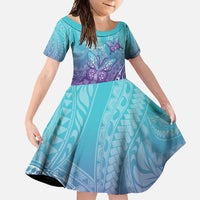 Polynesia Suicide Prevention Month Family Matching Mermaid Dress and Hawaiian Shirt Butterfly Purple And Teal Ribbon Tomorrow Needs You LT14 Daughter's Dress Teal - Polynesian Pride