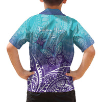 Polynesia Suicide Prevention Month Family Matching Off The Shoulder Long Sleeve Dress and Hawaiian Shirt Butterfly Purple And Teal Ribbon Tomorrow Needs You LT14 - Polynesian Pride