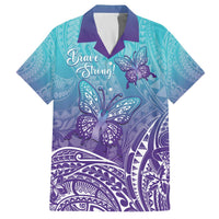 Polynesia Suicide Prevention Month Family Matching Off The Shoulder Long Sleeve Dress and Hawaiian Shirt Butterfly Purple And Teal Ribbon Tomorrow Needs You LT14 Dad's Shirt - Short Sleeve Teal - Polynesian Pride