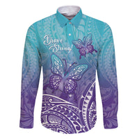 Polynesia Suicide Prevention Month Family Matching Off The Shoulder Long Sleeve Dress and Hawaiian Shirt Butterfly Purple And Teal Ribbon Tomorrow Needs You LT14 Dad's Shirt - Long Sleeve Teal - Polynesian Pride