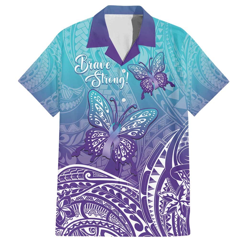 Polynesia Suicide Prevention Month Family Matching Off Shoulder Maxi Dress and Hawaiian Shirt Butterfly Purple And Teal Ribbon Tomorrow Needs You