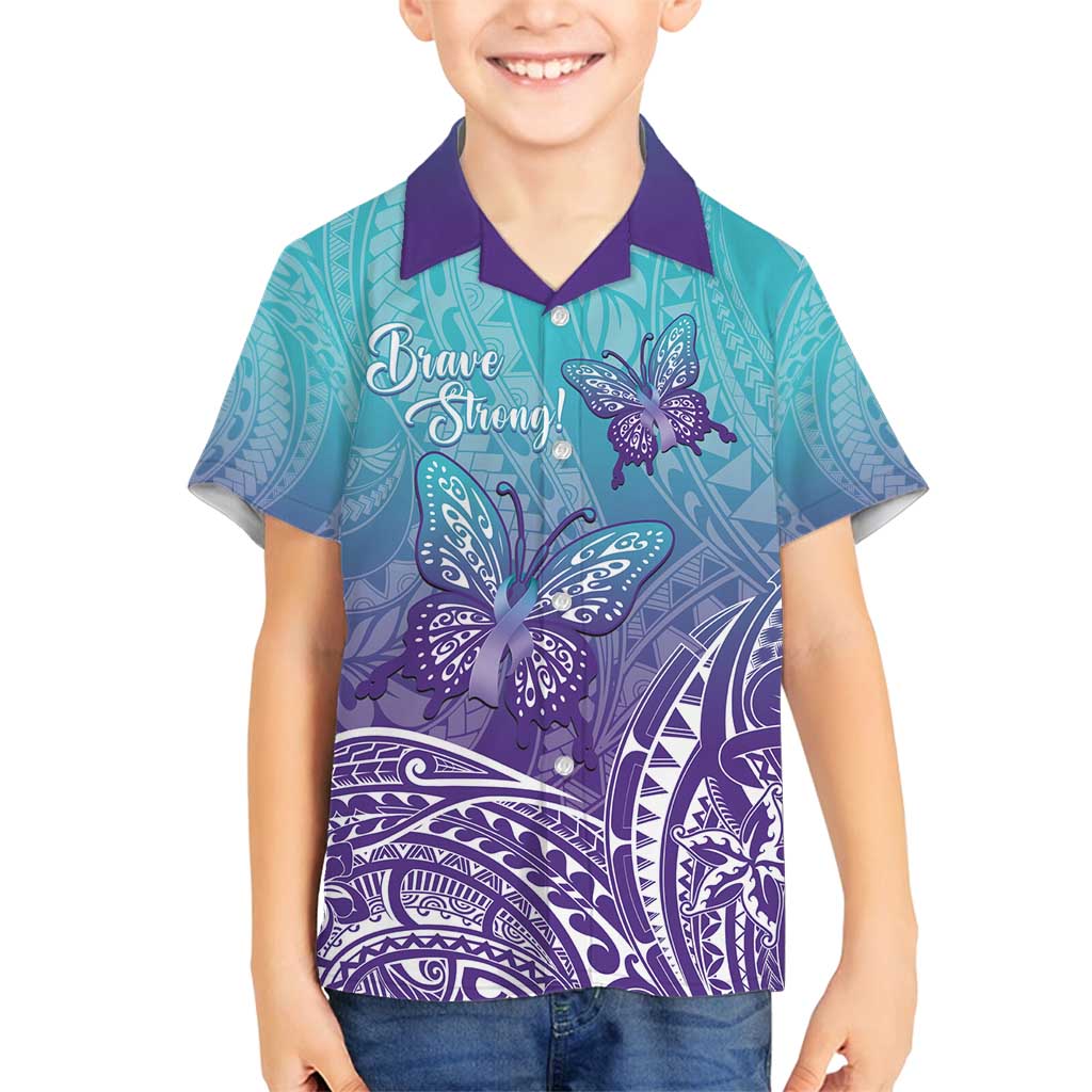 Polynesia Suicide Prevention Month Family Matching Summer Maxi Dress and Hawaiian Shirt Butterfly Purple And Teal Ribbon Tomorrow Needs You