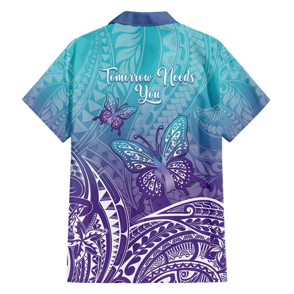 Polynesia Suicide Prevention Month Family Matching Tank Maxi Dress and Hawaiian Shirt Butterfly Purple And Teal Ribbon Tomorrow Needs You LT14 - Polynesian Pride