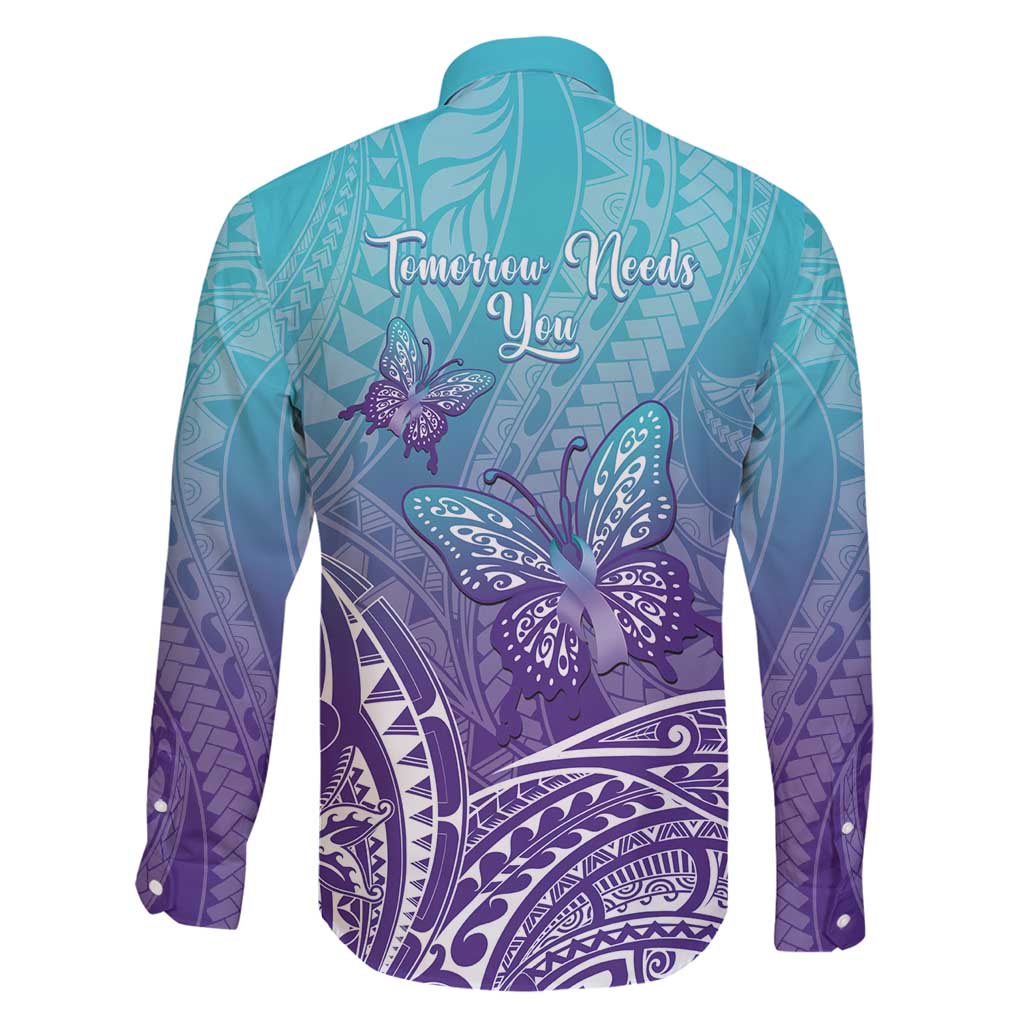 Polynesia Suicide Prevention Month Family Matching Tank Maxi Dress and Hawaiian Shirt Butterfly Purple And Teal Ribbon Tomorrow Needs You LT14 - Polynesian Pride