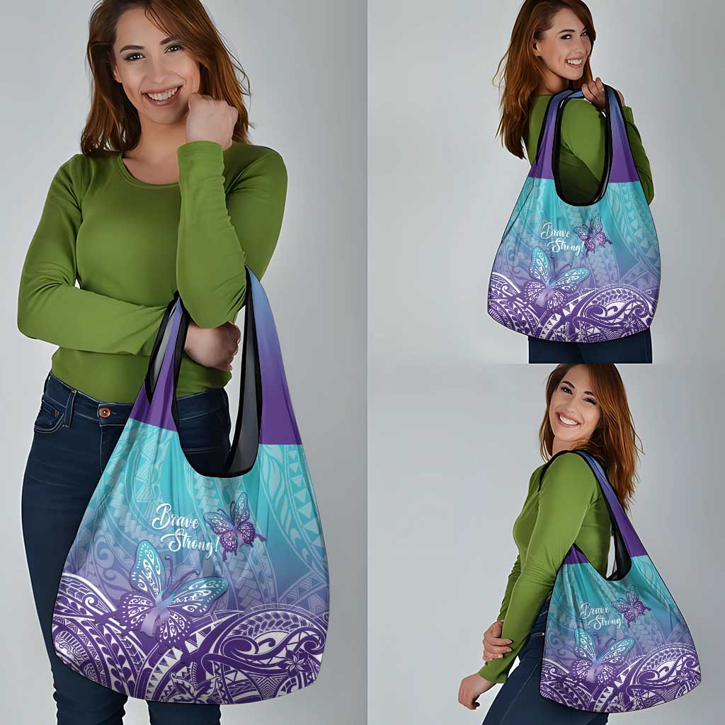 Polynesia Suicide Prevention Month Grocery Bag Butterfly Purple And Teal Ribbon Tomorrow Needs You
